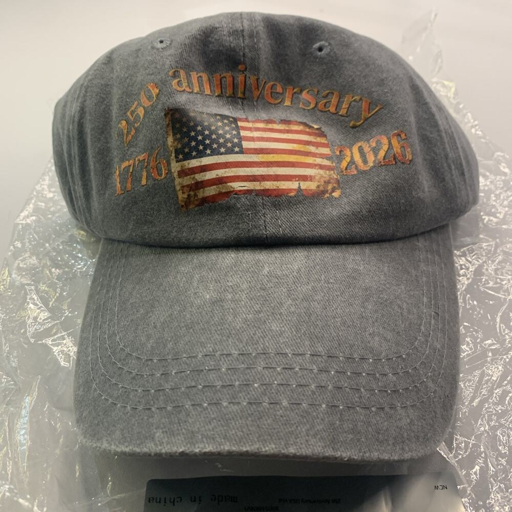 Gray Embroidered USA Flag 250th Anniversary 1776-2026 Adjustable Baseball Cap